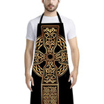 Gold Celtic Knot Cross Print Bib Apron With Pocket