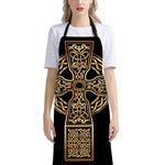 Gold Celtic Knot Cross Print Bib Apron With Pocket