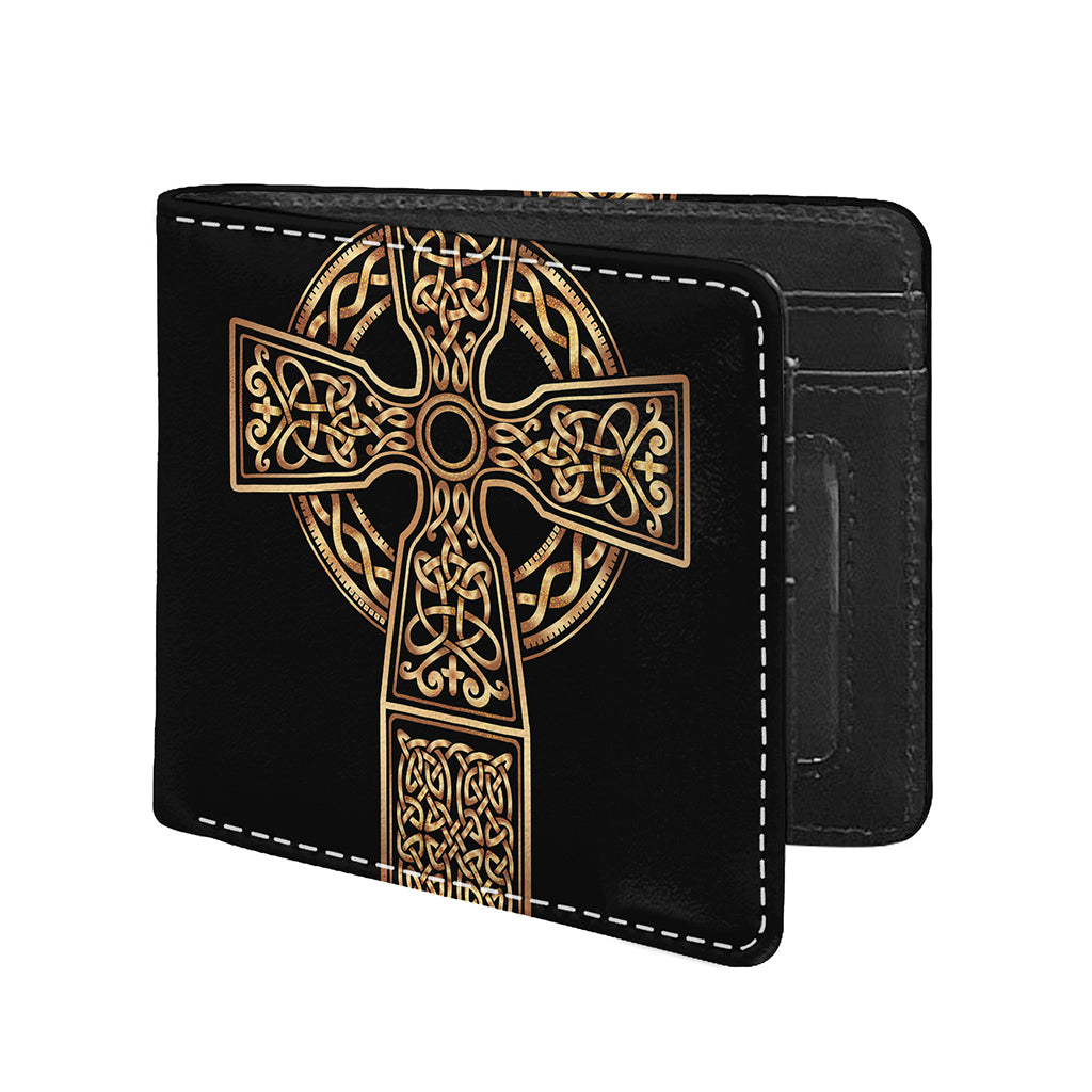 Gold Celtic Knot Cross Print Bifold Wallet