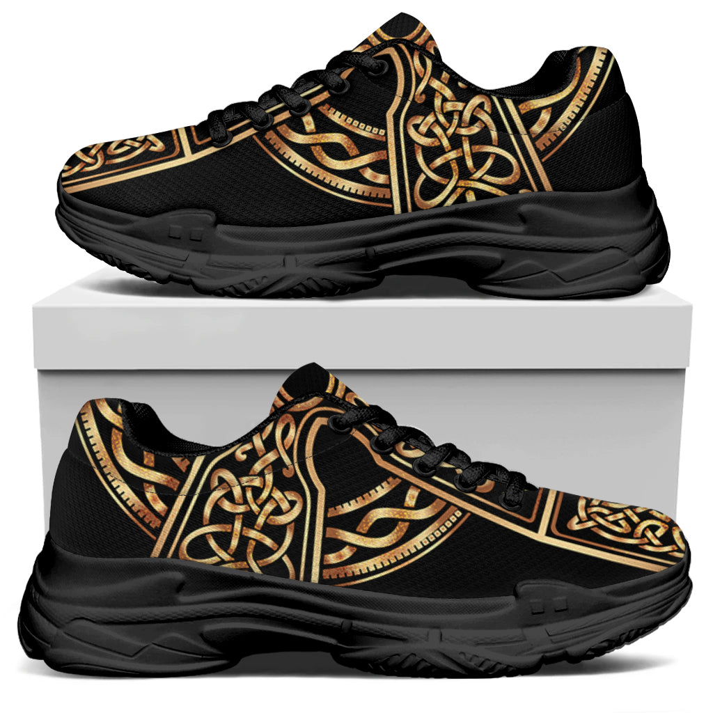 Gold Celtic Knot Cross Print Black Chunky Shoes