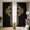 Gold Celtic Knot Cross Print Dimout Pencil Pleat Curtains