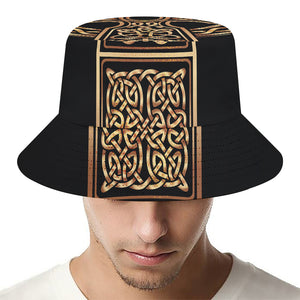 Gold Celtic Knot Cross Print Bucket Hat