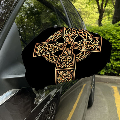 Gold Celtic Knot Cross Print Car Side Mirror Covers