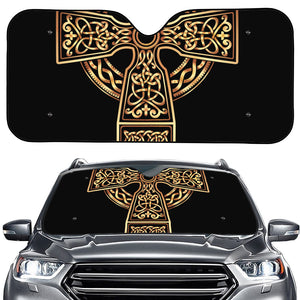 Gold Celtic Knot Cross Print Car Windshield Sun Shade