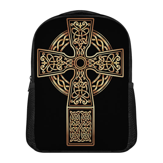 Gold Celtic Knot Cross Print Casual Backpack