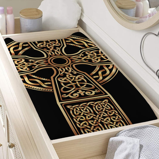 Gold Celtic Knot Cross Print Changing Pad Cover
