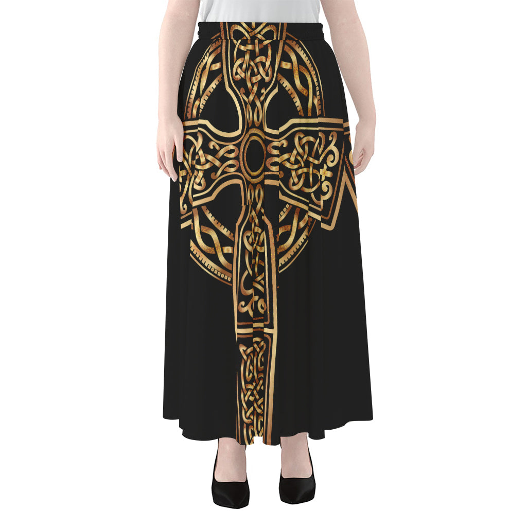 Gold Celtic Knot Cross Print Chiffon Maxi Skirt