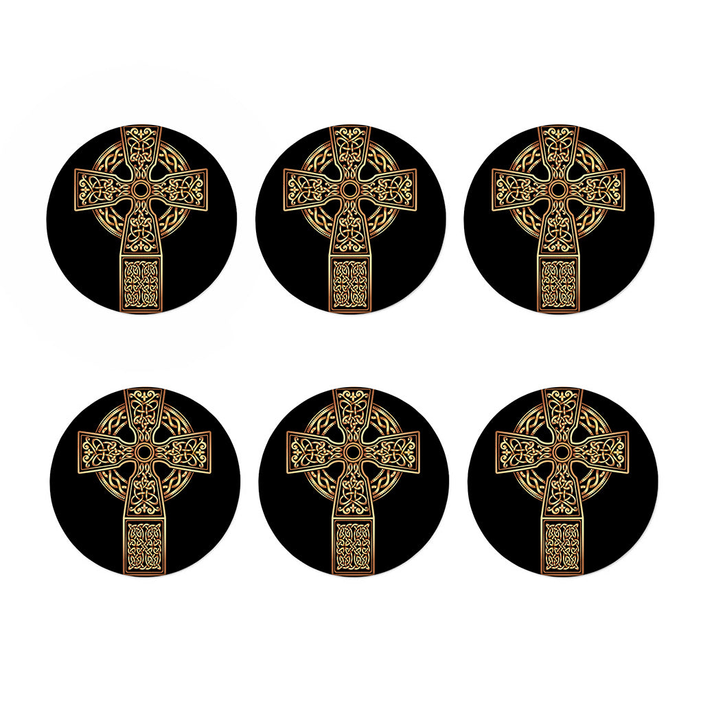Gold Celtic Knot Cross Print Coaster Set