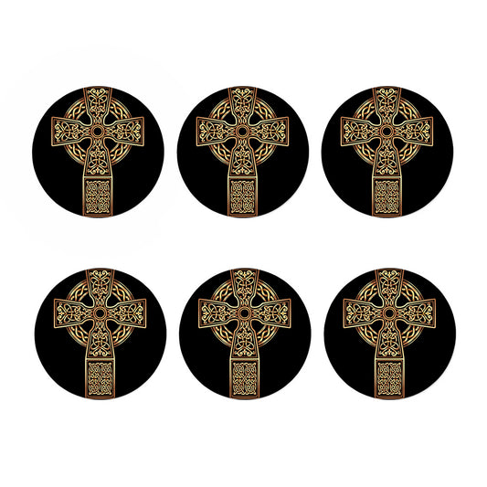 Gold Celtic Knot Cross Print Coaster Set