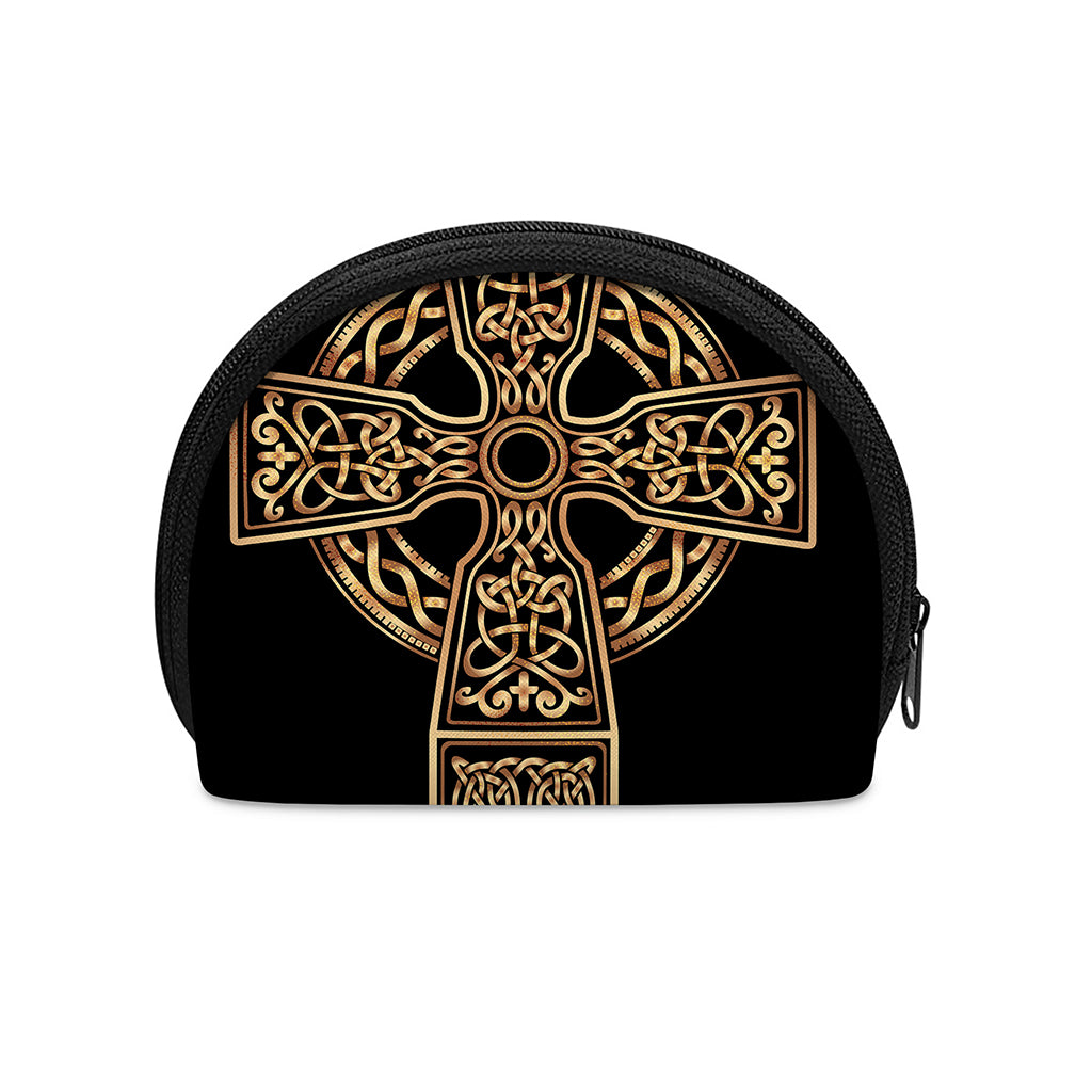 Gold Celtic Knot Cross Print Coin Purse