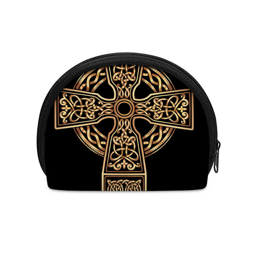 Gold Celtic Knot Cross Print Coin Purse