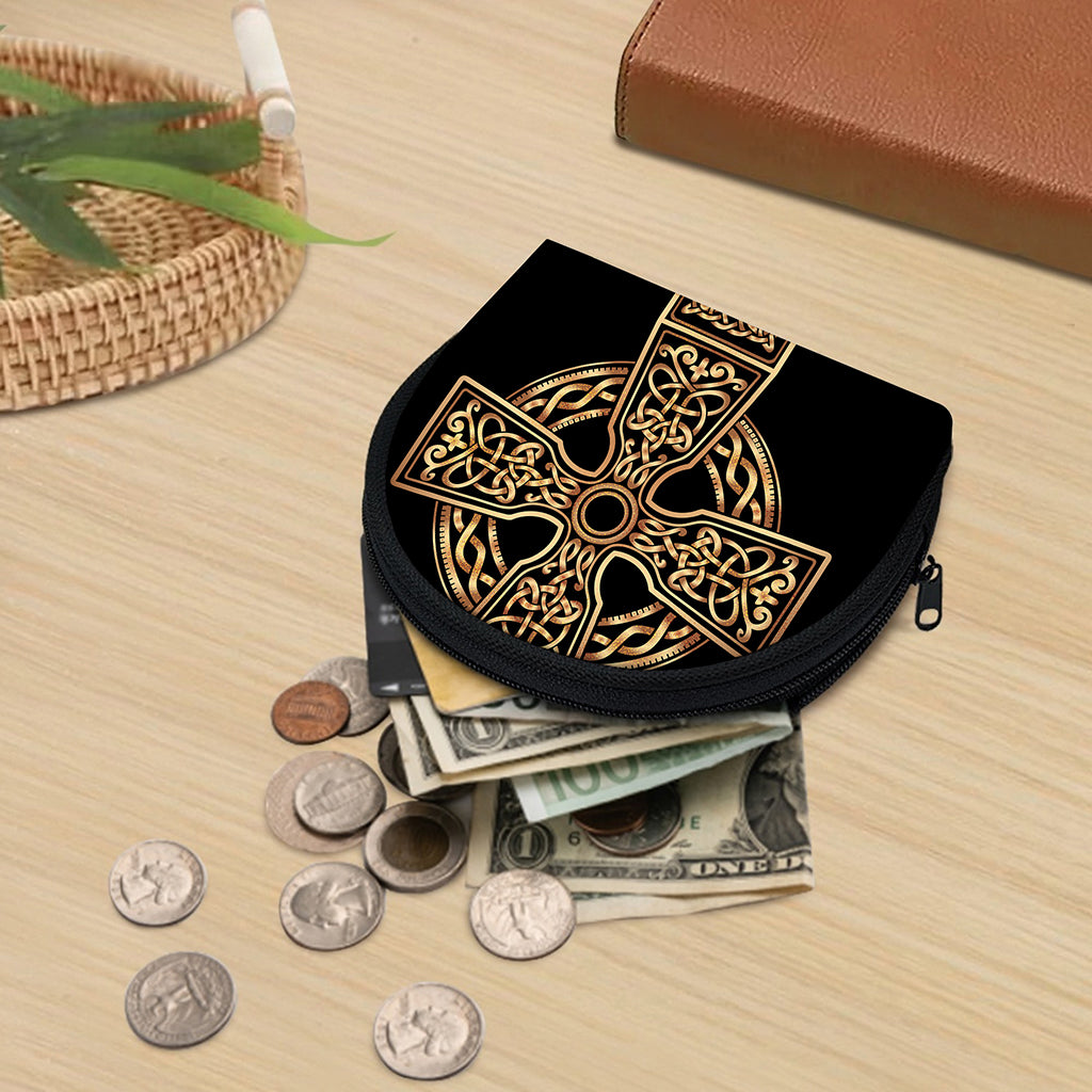 Gold Celtic Knot Cross Print Coin Purse