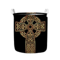 Gold Celtic Knot Cross Print Collapsible Laundry Basket