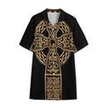 Gold Celtic Knot Cross Print Cotton Hawaiian Shirt