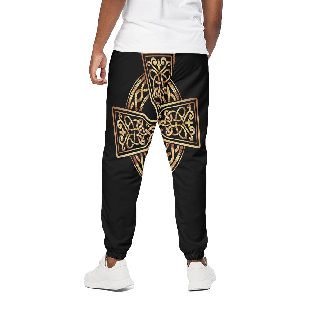Gold Celtic Knot Cross Print Cotton Pants