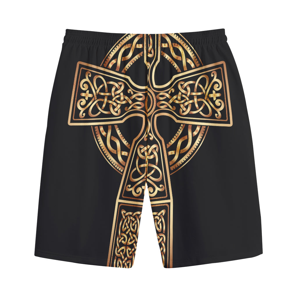 Gold Celtic Knot Cross Print Cotton Shorts