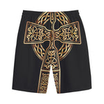 Gold Celtic Knot Cross Print Cotton Shorts