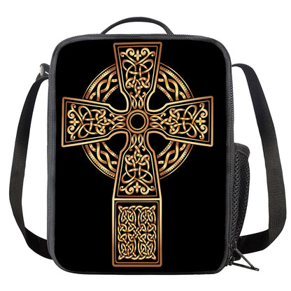 Gold Celtic Knot Cross Print Crossbody Lunch Bag