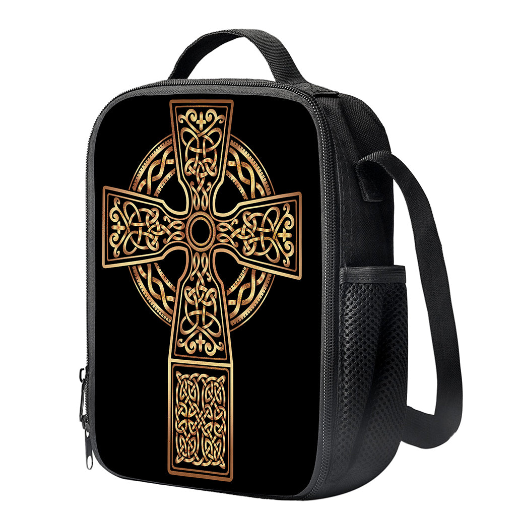Gold Celtic Knot Cross Print Crossbody Lunch Bag