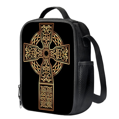 Gold Celtic Knot Cross Print Crossbody Lunch Bag