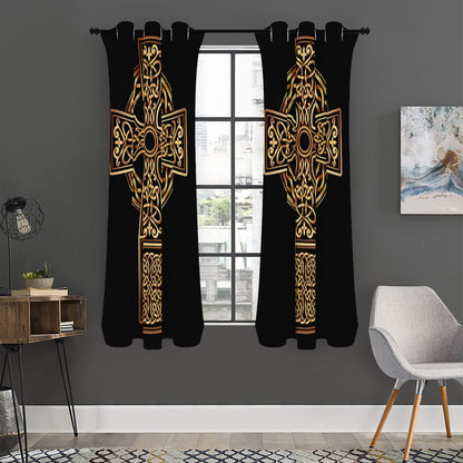 Gold Celtic Knot Cross Print Curtain