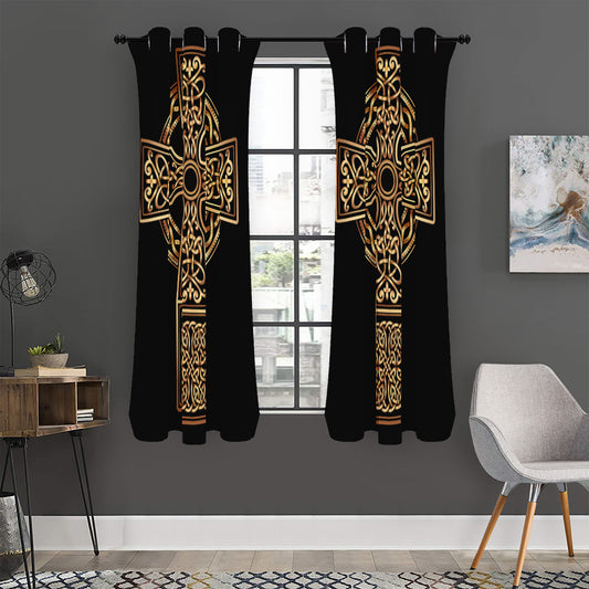 Gold Celtic Knot Cross Print Curtain