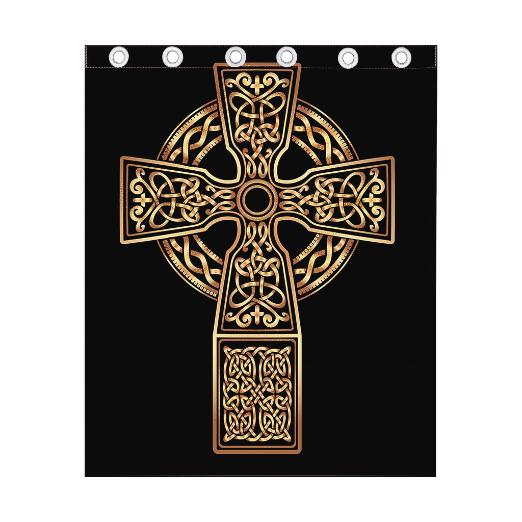 Gold Celtic Knot Cross Print Curtain