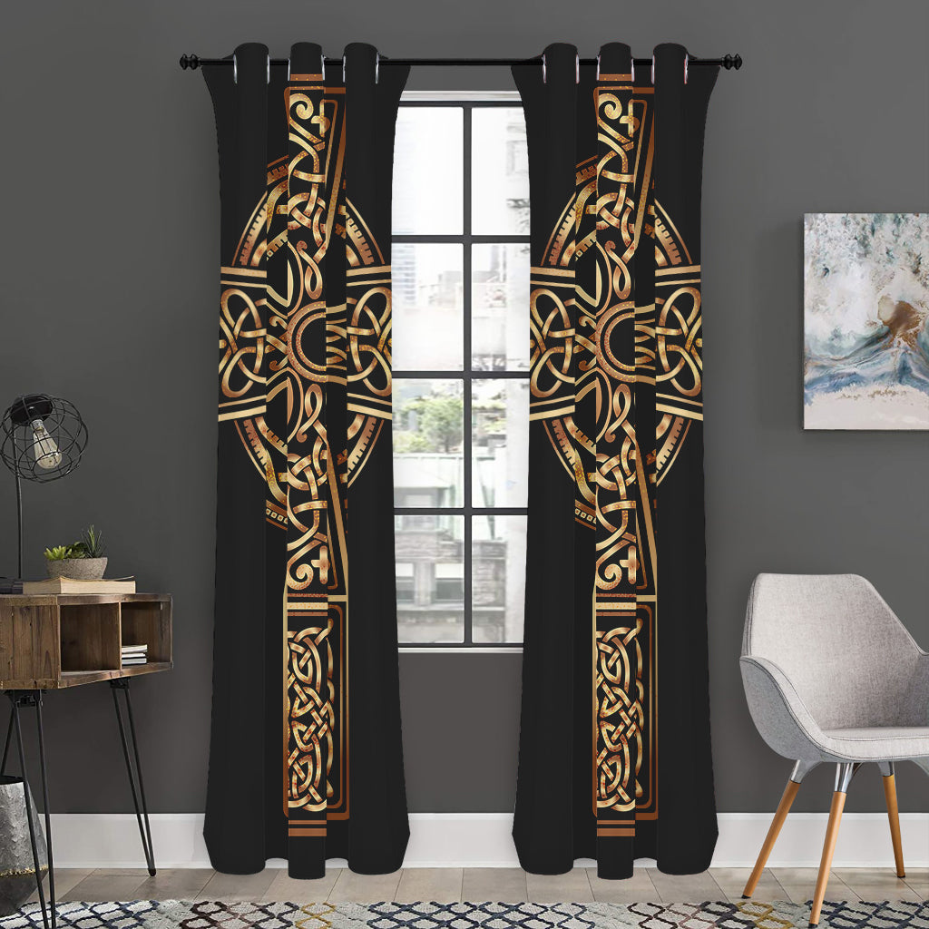 Gold Celtic Knot Cross Print Curtain