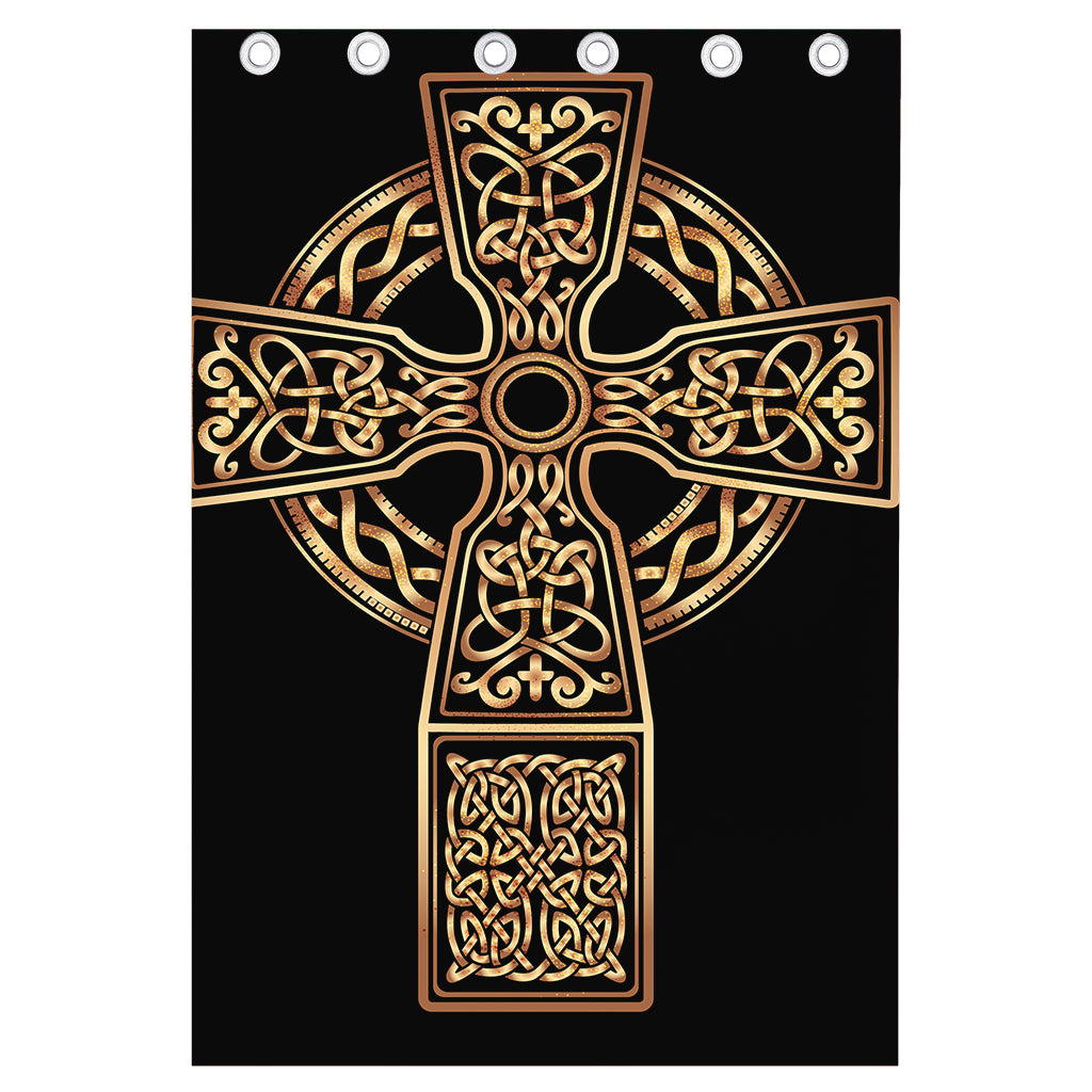 Gold Celtic Knot Cross Print Curtain