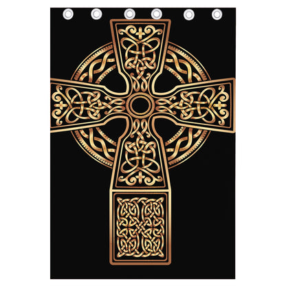Gold Celtic Knot Cross Print Curtain