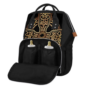 Gold Celtic Knot Cross Print Diaper Bag