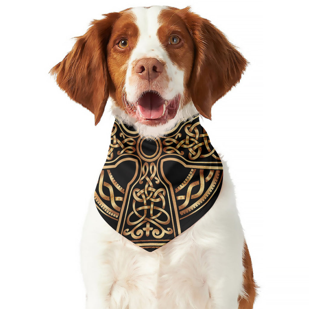 Gold Celtic Knot Cross Print Dog Bandana