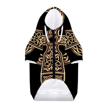 Gold Celtic Knot Cross Print Dog Zip Up Hoodie