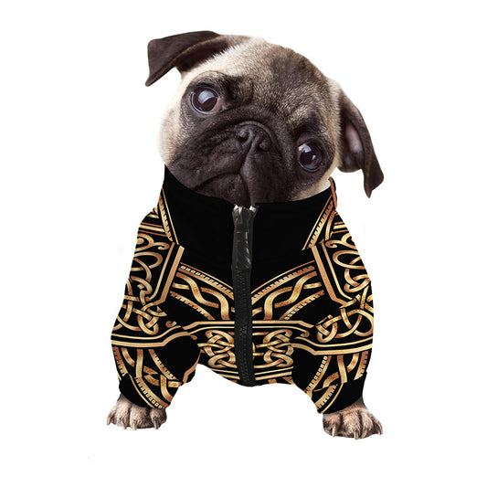 Gold Celtic Knot Cross Print Dog Zip Up Jacket