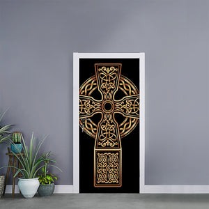 Gold Celtic Knot Cross Print Door Sticker