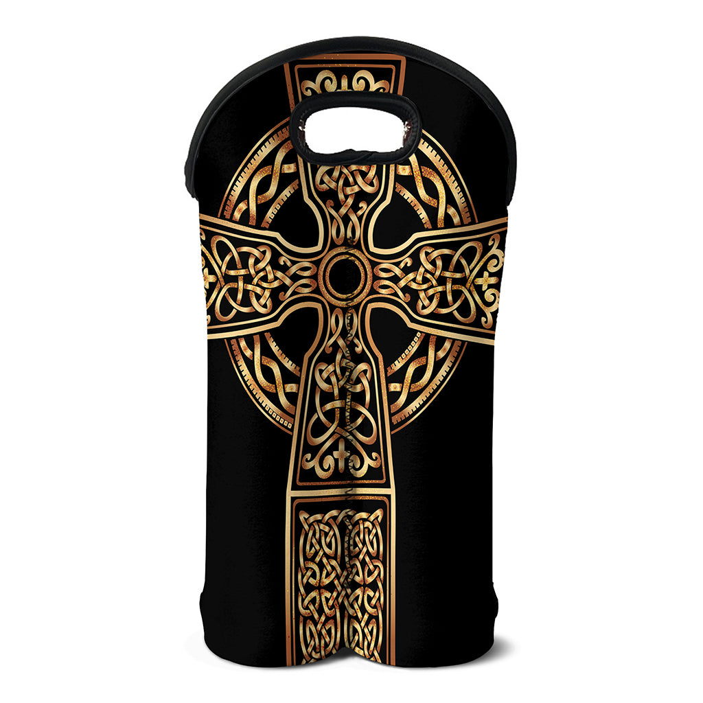 Gold Celtic Knot Cross Print Double Neoprene Wine Tote