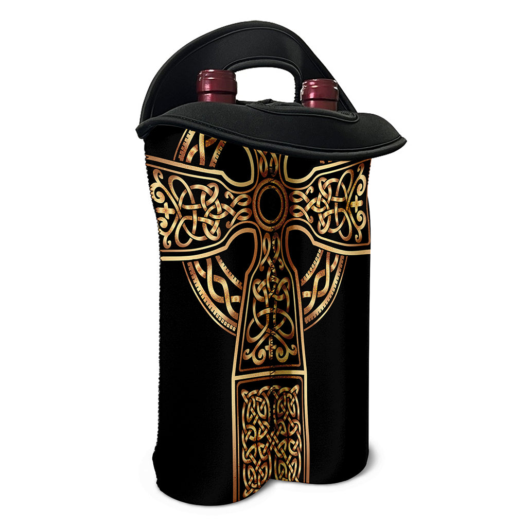 Gold Celtic Knot Cross Print Double Neoprene Wine Tote