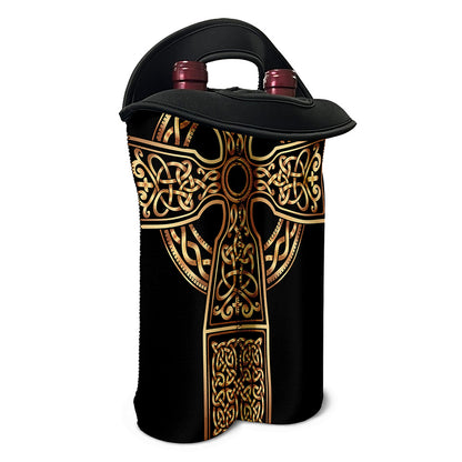 Gold Celtic Knot Cross Print Double Neoprene Wine Tote