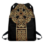 Gold Celtic Knot Cross Print Drawstring Backpack