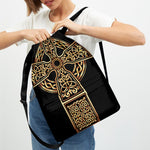 Gold Celtic Knot Cross Print Drawstring Backpack