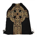 Gold Celtic Knot Cross Print Drawstring Bag