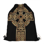 Gold Celtic Knot Cross Print Drawstring Bag