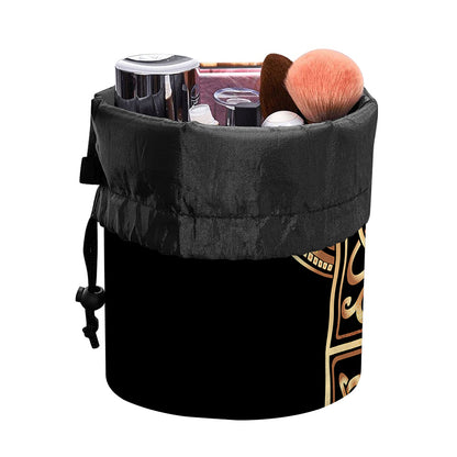 Gold Celtic Knot Cross Print Drawstring Makeup Bag