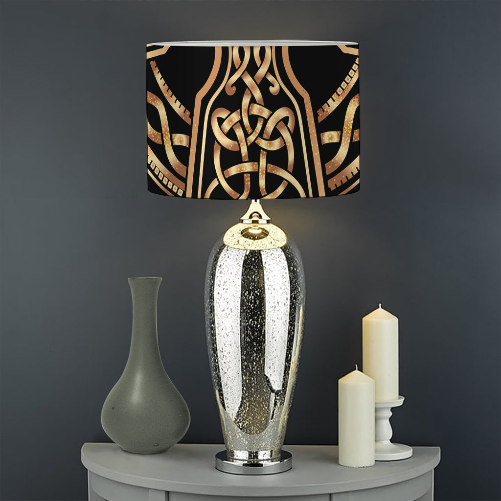 Gold Celtic Knot Cross Print Drum Lamp Shade