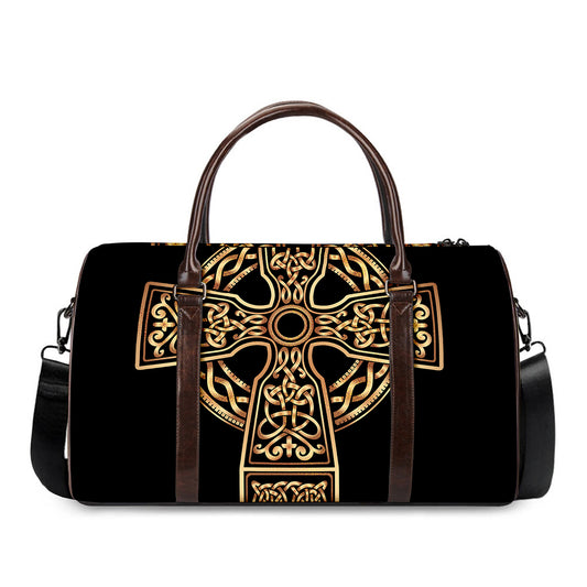 Gold Celtic Knot Cross Print Duffle Bag