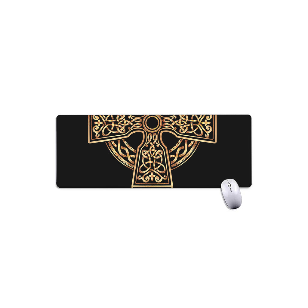 Gold Celtic Knot Cross Print Extended Mouse Pad