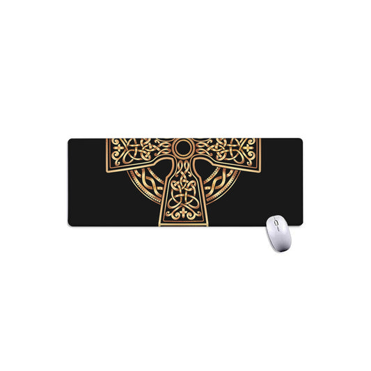 Gold Celtic Knot Cross Print Extended Mouse Pad