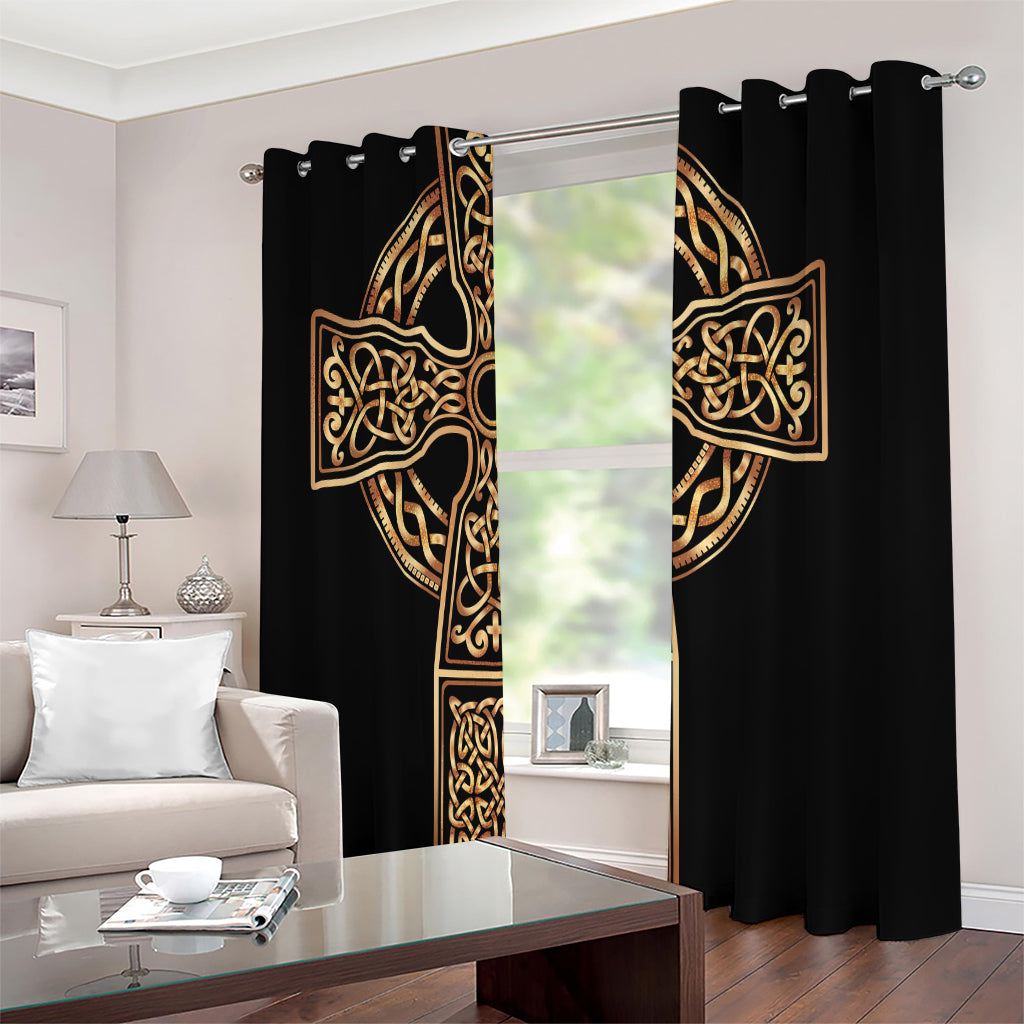 Gold Celtic Knot Cross Print Extra Wide Grommet Curtains