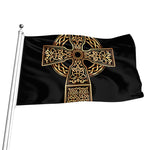 Gold Celtic Knot Cross Print Flag