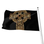 Gold Celtic Knot Cross Print Flag